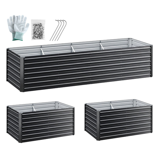 Green Fingers 2-in-1 Raised Garden Bed Kit, 320cm/160cm| 77cm Extra Deep Ergonomic Planter Box | Protect Your Back | Galvanised Steel Vegetable Flower Pot for Outdoor Garden | Includes Gloves & Pegs