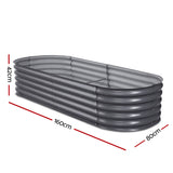2x Green Fingers Raised Garden Bed 160X80X42cm Oval Planter Box Raised Container Galvanised - Front View