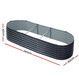 2x Raised Green Fingers Garden Bed 240X80X42cm Oval Planter Box Container Galvanised - Front View