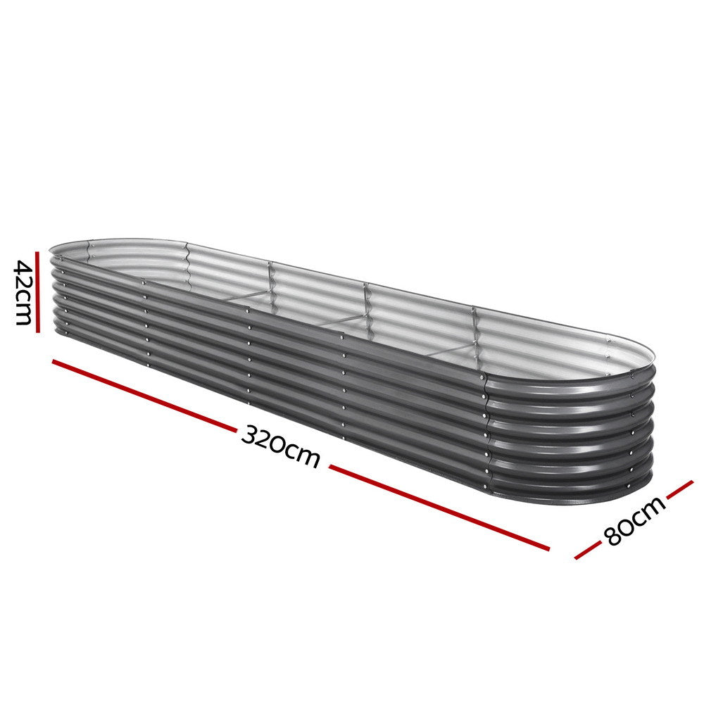 Green Fingers Garden Bed 320X80X42cm Oval Planter Box Raised Container Galvanised