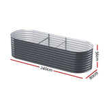 x2 Green Fingers Raised Garden Bed Kit Planter Oval Galvanised Steel 240cmX80cmX56cm - Front View