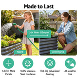 Green Fingers 3 Pcs Raised Garden Bed Kit Oval Galvanized Steel Planter Boxes 320x80x56cm, Heavy Duty Metal Elevated Garden Bed for Vegetables Flowers Herbs, with Safety Edging, Gloves & Pegs Included