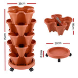 Green Fingers Raised Garden Bed 5 Tier Vertical Garden Brick Red Strawberry Stackable Planters Herbs Petunias - Front View