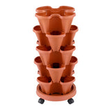 Green Fingers Raised Garden Bed 5 Tier Vertical Garden Brick Red Strawberry Stackable Planters Herbs Petunias - Side View