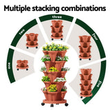 Green Fingers Raised Garden Bed 5 Tier Vertical Garden Brick Red Strawberry Stackable Planters Herbs Petunias - 45-Degree Angle