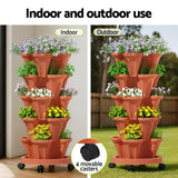 Green Fingers Raised Garden Bed 5 Tier Vertical Garden Brick Red Strawberry Stackable Planters Herbs Petunias - Rear View