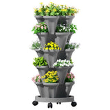 Green Fingers Raised Garden Bed 5 Tier Vertical Garden Grey Strawberry Stackable Planters Herbs Petu