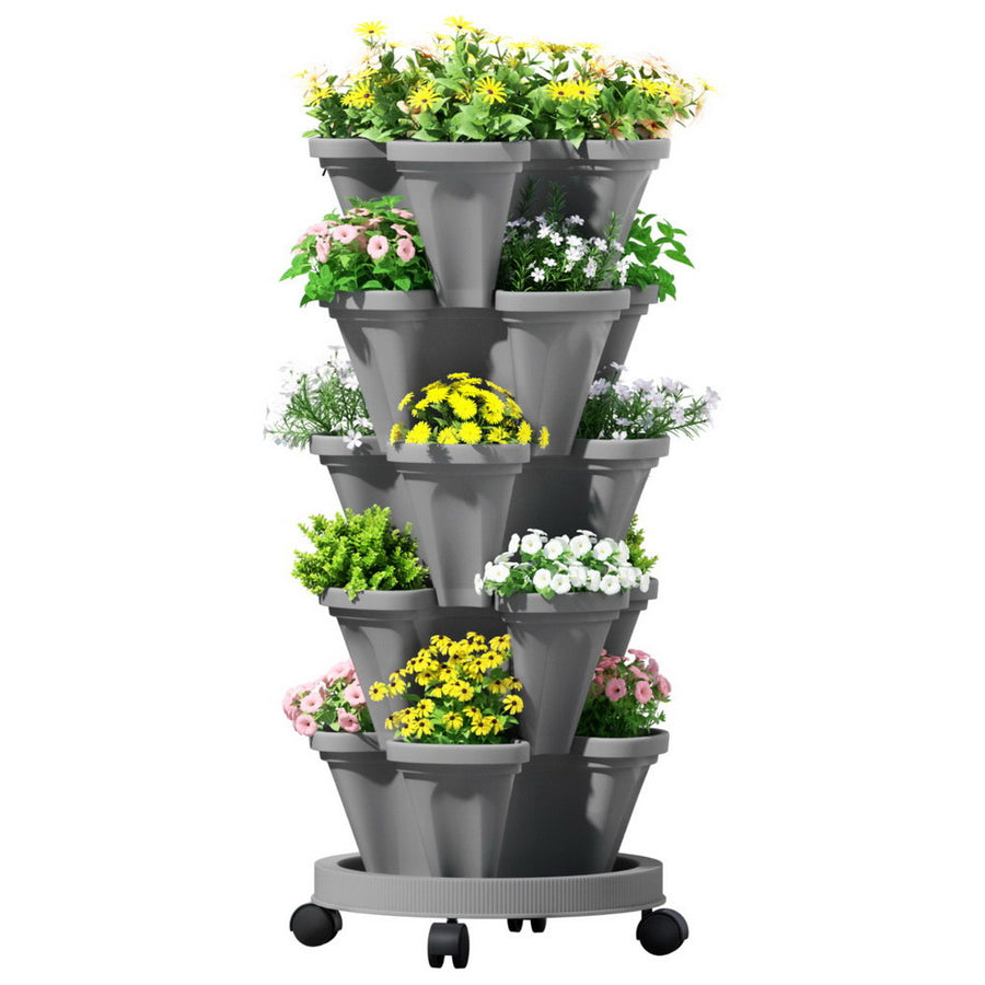 Green Fingers Raised Garden Bed 5 Tier Vertical Garden Grey Strawberry Stackable Planters Herbs Petu