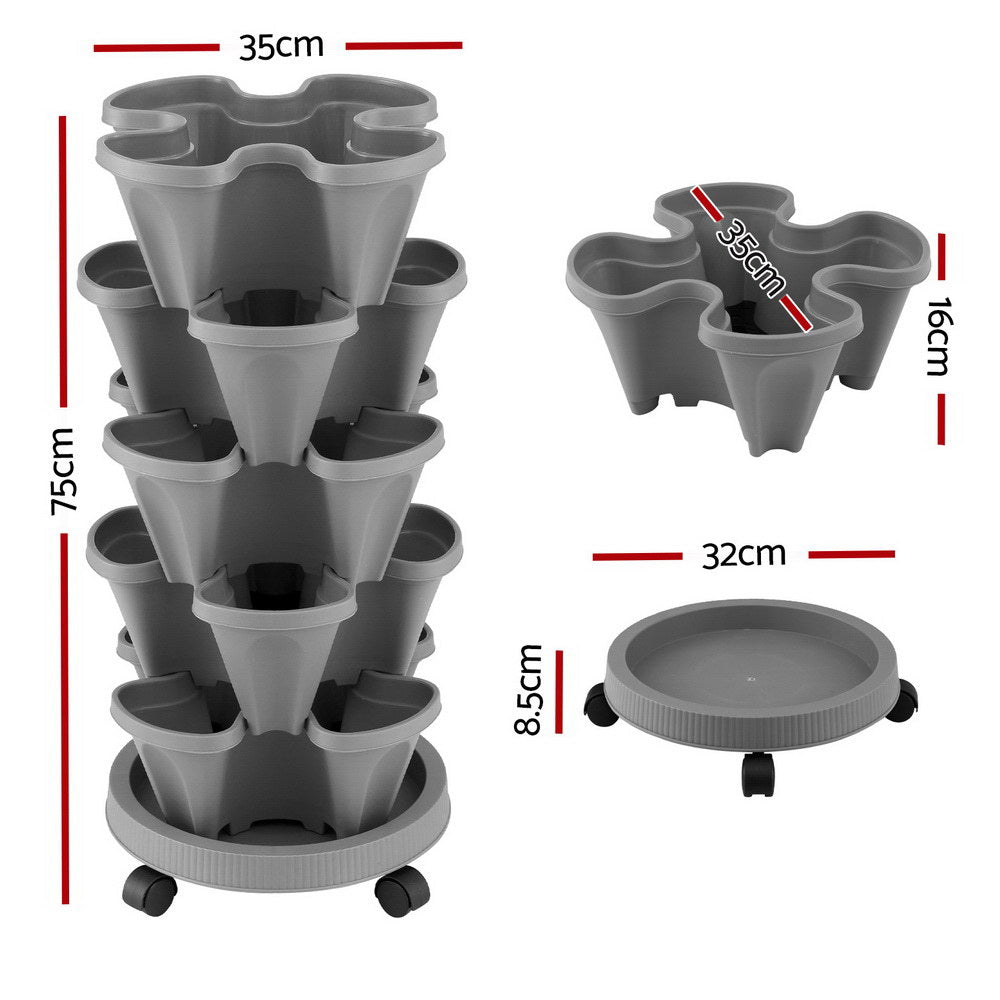 Green Fingers Raised Garden Bed 5 Tier Vertical Garden Grey Strawberry Stackable Planters Herbs Petu