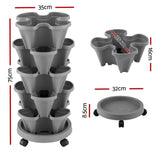 Green Fingers Raised Garden Bed 5 Tier Vertical Garden Grey Strawberry Stackable Planters Herbs Petunias - Front View