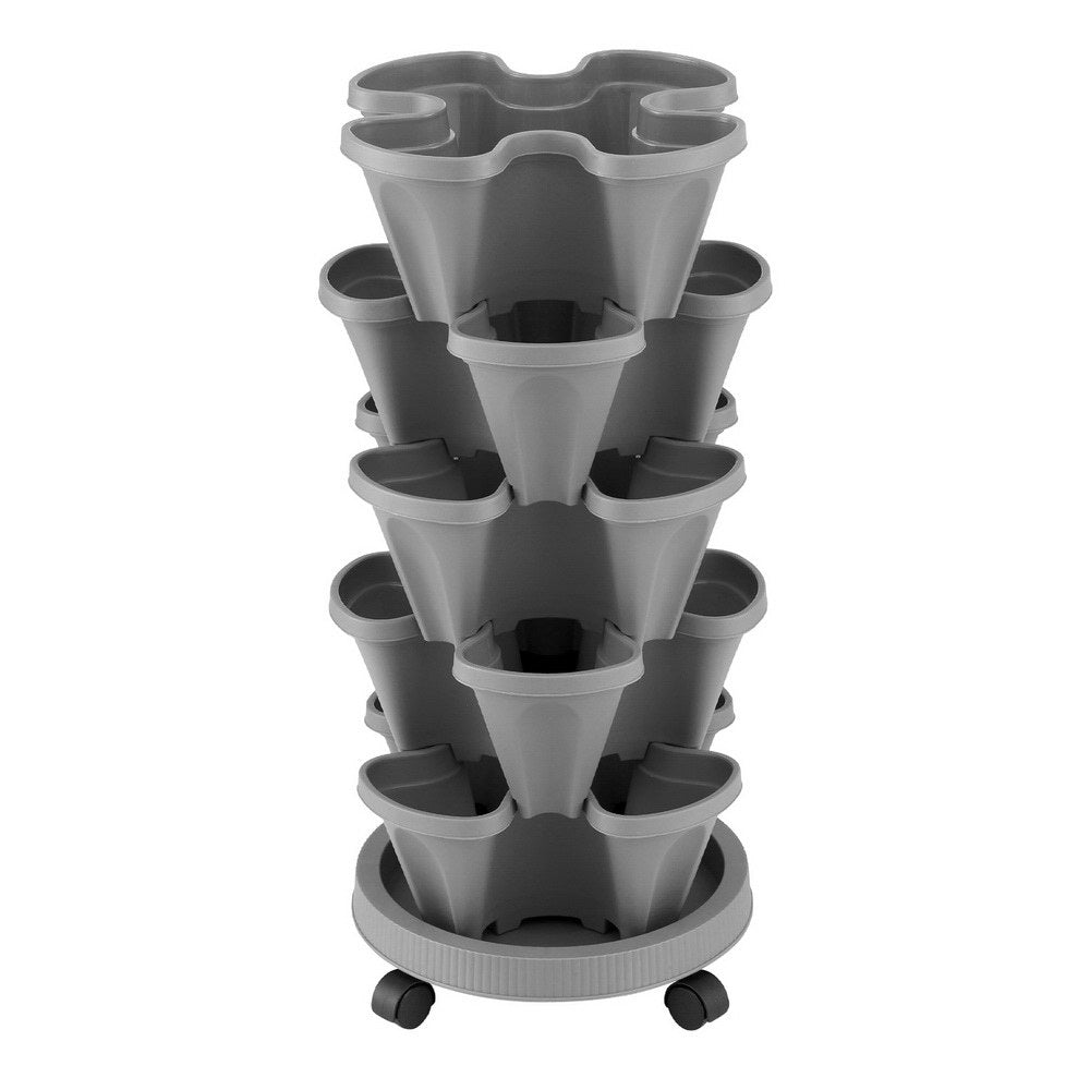 Green Fingers Raised Garden Bed 5 Tier Vertical Garden Grey Strawberry Stackable Planters Herbs Petu
