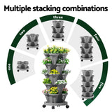 Green Fingers Raised Garden Bed 5 Tier Vertical Garden Grey Strawberry Stackable Planters Herbs Petunias - 45-Degree Angle