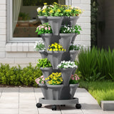 Green Fingers Raised Garden Bed 5 Tier Vertical Garden Grey Strawberry Stackable Planters Herbs Petu