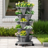 Green Fingers Raised Garden Bed 5 Tier Vertical Garden Grey Strawberry Stackable Planters Herbs Petunias - Close-Up Angle