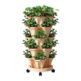 Green Fingers Garden Bed 5 Tier Vertical Garden Grey Strawberry Stackable Planters Herbs Beige - Low Angle