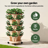 Green Fingers Garden Bed 5 Tier Vertical Garden Grey Strawberry Stackable Planters Herbs Beige - Front View