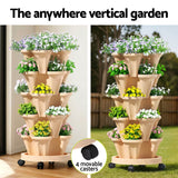 Green Fingers Garden Bed 5 Tier Vertical Garden Grey Strawberry Stackable Planters Herbs Beige - Side View