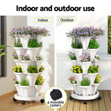 Green Fingers Garden Bed 5 Tier Vertical Garden Strawberry Stackable Planters Herbs Petunias - Rear View