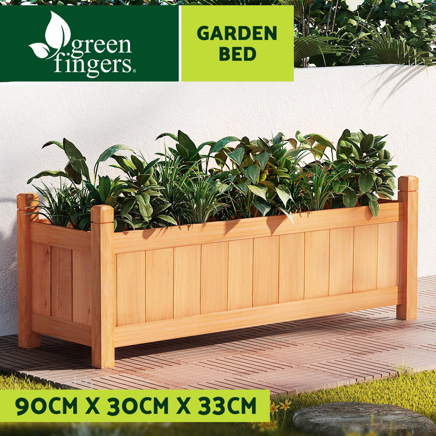 Green Fingers Garden Bed 90x30x33cm Wooden Planter Box Raised Container Growing, image 3