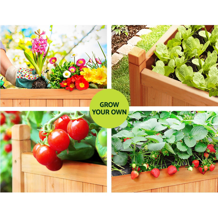 Green Fingers Garden Bed 90x30x33cm Wooden Planter Box Raised Container Growing, image 4