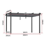 Instahut Gazebo Outdoor Garden Pergola Aluminium Frame Adjustable Canopy 3x4m Grey - Front View