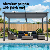 Instahut Gazebo Outdoor Garden Pergola Aluminium Frame Adjustable Canopy 3x4m Grey - Top-Down View