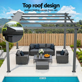 Instahut Gazebo Outdoor Garden Pergola Aluminium Frame Adjustable Canopy 3x4m Grey - Rear View