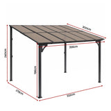 Instahut Gazebo Lean-To Pergola Garden Patio Polycarbonate 356cm X 275cm Brown - Front View