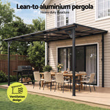 Instahut Gazebo Lean-To Pergola Garden Patio Polycarbonate 356cm X 275cm Brown - Top-Down View