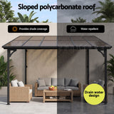 Instahut Gazebo Lean-To Pergola Garden Patio Polycarbonate 356cm X 275cm Brown - 45-Degree Angle