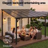 Instahut Gazebo Lean-To Pergola Garden Patio Polycarbonate 356cm X 275cm Brown - Close-Up Angle