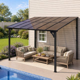 Instahut Gazebo Lean-To Pergola Garden Patio Polycarbonate 356cm X 275cm Brown - Low Angle