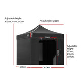 Instahut Gazebo Pop Up Marquee 3x3m Folding Tent Wedding Gazebos 500D Black - Front View