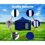 Instahut Gazebo Pop Up Marquee 3x3 Folding Tent Wedding Gazebos 500D Oxford Blue - Rear View