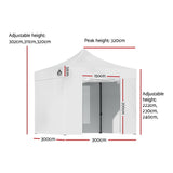 Instahut Gazebo Pop Up Marquee 3x3 Folding Tent Wedding Gazebos 500D White - Front View