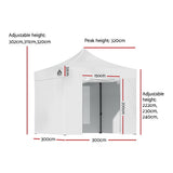 Instahut Gazebo Pop Up Marquee 3x3 Folding Tent Wedding Gazebos 500D White - Front View