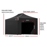 Instahut Gazebo Pop Up Marquee 3x4.5 Folding Tent Wedding Gazebos 500D Black - Front View