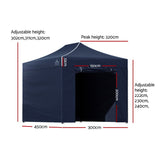 Instahut Gazebo 3x4.5 Pop Up Marquee Folding Tent Wedding Gazebos Camping Outdoor Shade Canopy Navy - Front View