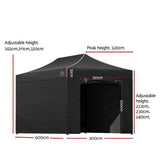 Instahut Gazebo 3x6 Pop Up Marquee Folding Tent Wedding Gazebos Camping Outdoor Shade Canopy Black - Front View