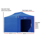 Instahut Gazebo 3x6 Pop Up Marquee Folding Tent Wedding Gazebos Camping Outdoor Shade Canopy Blue - Front View