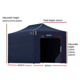 Instahut Gazebo Pop Up Marquee 3x6 Folding Tent Gazebos Camping 500D Oxford Navy - Front View