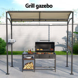 Instahut Gazebo Outdoor BBQ Grill Patio Garden Marquee Shade Shelter Shelf Hooks Beige - Top-Down View