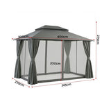 Instahut Gazebo 3x4m Canopy Outdoor Steel Frame Patio Tent Curtains Marquee Grey - Front View