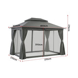 Instahut Gazebo 3x4m Canopy Outdoor Steel Frame Patio Tent Curtains Marquee Grey - Front View