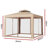 Instahut Gazebo Marquee 3m Outdoor Event Tent Camping Party Mesh Wall Canopy Brown - Front View