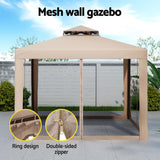 Instahut Gazebo Marquee 3m Outdoor Event Tent Camping Party Mesh Wall Canopy Brown - Top-Down View