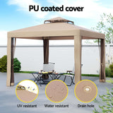 Instahut Gazebo Marquee 3m Outdoor Event Tent Camping Party Mesh Wall Canopy Brown - 45-Degree Angle