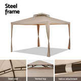Instahut Gazebo Marquee 3m Outdoor Event Tent Camping Party Mesh Wall Canopy Brown - Rear View