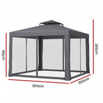 Instahut Gazebo Marquee 3m Outdoor Event Tent Camping Party Mesh Wall Canopy Grey, image 2