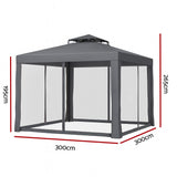 Instahut Gazebo Marquee 3m Outdoor Event Tent Camping Party Mesh Wall Canopy Grey - Front View